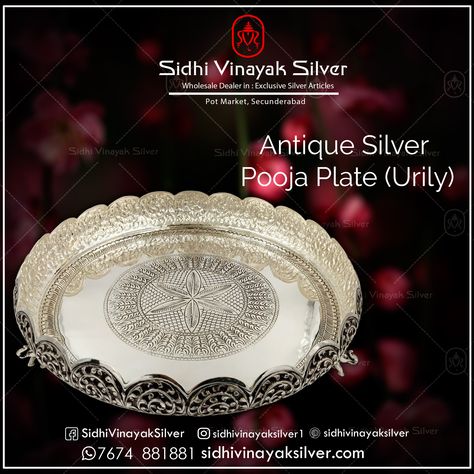 Silver Plate For Pooja, Silver Utensils, Silver Silverware, Silver Articles, Silver Plates, Pooja Items, Silver Lamp, Bathroom Plans, Rangoli Border