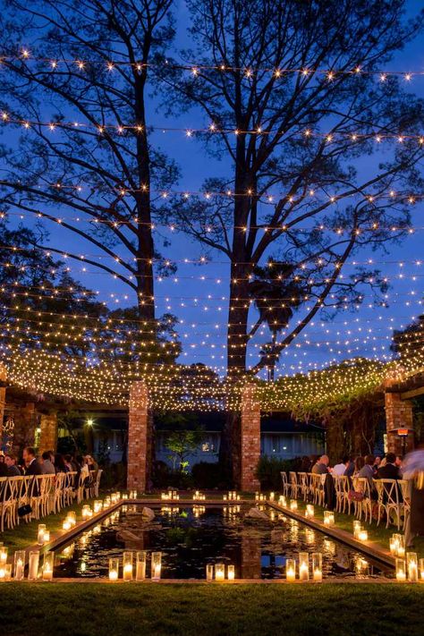 Pool Wedding Decorations, Outdoor Wedding Lighting, Fairy Lights Wedding, Fairy Lights Decor, Pool Wedding, Lights Wedding Decor, Romantic Candles, Pool Decor, Wedding Aisle