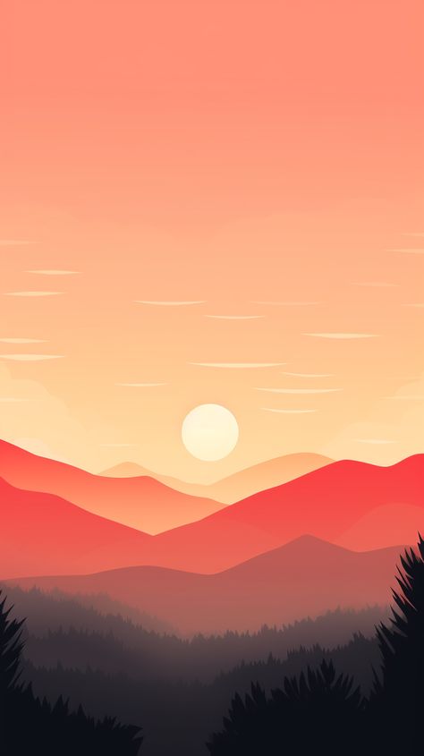 Digital art, made with Midjourney AI. Free to download and use! Minimalistic mountains in the sunset. I do take commissions, please reach out if you would like to see something specific Iphone Paper, Wallpaper Digital Art, Free Phone Wallpaper, Sunset Wallpaper, The Sunset, Nature Photos, Photo Art, Phone Wallpaper, Digital Art