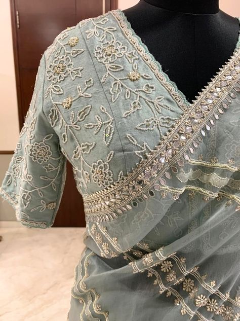 Organza Embroidery Lehenga, Light Lehngas, Bhargavi Kunam, Silk Saree Blouse Designs Patterns, Long Blouse Designs, Simple Saree Designs, Latest Model Blouse Designs, Blouse Design Images, Fancy Sarees Party Wear