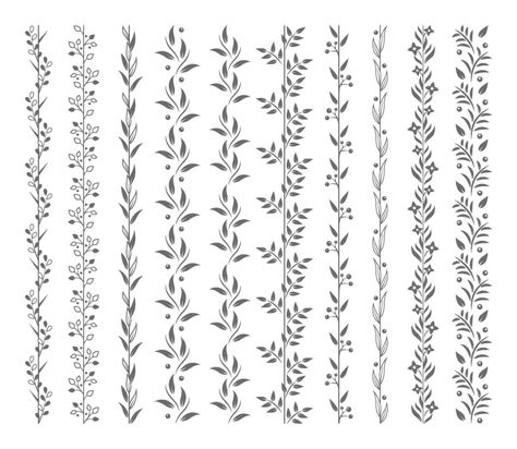 Floral Borders And Garlands Embroidery Patterns Border, French Border Design, Wood Burning Borders Patterns, Botanical Border Design, Painting Borders Designs, Pretty Borders Design, Flower Borders Design, Floral Border Design Simple, Floral Border Design Drawing