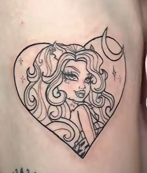 Clawdeen Tattoo, Clawdeen Wolf Tattoo, Draculaura Tattoo, Monster High Tattoo Ideas, Bratz Tattoo Design, Monster High Tattoo, Barbie Tattoo, Sharpie Tattoos, Kawaii Tattoo