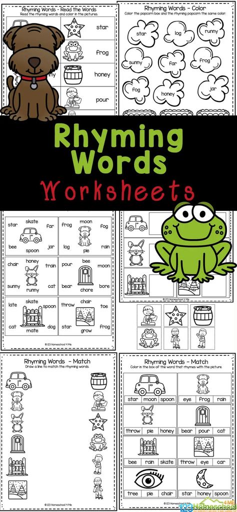 Kids will love learning about the rhymes with these fun and free rhyming words worksheets.  Their are lots of fun activity options in this pack of rhyming worksheets for kindergarten and first graders. Use the 12 different sets of activities including matching rhyming words worksheet. Simply print rhyming words worksheets pdf and you are ready to play and learn with these no-prep rhyming activities. Phonics Step By Step, Pumpkin Worksheets, Books For 1st Graders, How To Teach Phonics, Rhyming Words Activities, Rhyming Words Worksheets, Compound Words Activities, Rhyming Worksheet, Rhyming Games