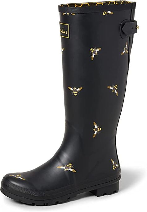 Amazon.com | Joules Women's Wellington Boots Rain | Rain Footwear Thick Calves, Adjustable Shoes, Boot Liners, Wellington Boot, Womens Rain Boots, Wellington Boots, Thick Socks, Cute Boots, Rain Boot