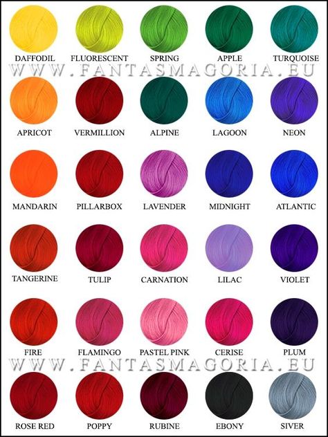 Directions hair color chart Hair Colour Chart, Directions Hair Colour, Hair Color Chart, Gothic Clothes, Bright Hair, Colour Chart, Pastel Hair, Dye My Hair, Hair Dye Colors