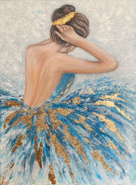 Easy Canvas Painting Ideas, Art Ballet, Ballerina Painting, Painting Ideas For Beginners, Canvas Painting Ideas, Ballet School, Easy Canvas, Gold Wall Art, Easy Canvas Painting