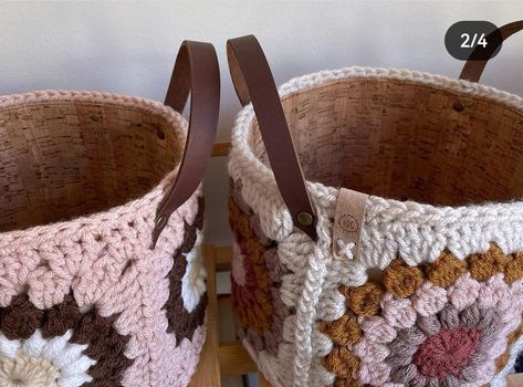 Granny Square Basket, Cork Interior, Square Basket, Crochet Baskets, Crochet Kitchen, Create Decor, Crochet Home Decor, Macrame Patterns Tutorials, Crochet Instructions