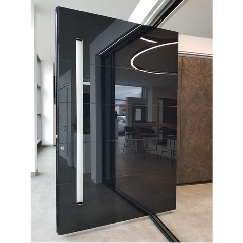 Pivot Doors Entry, Modern Classic Door, Glass Entrance Doors, Modern Glass House, Lighting Mirror, Front Entry Door, Modern Entrance Door, Main Entrance Door Design, Entry Doors With Glass