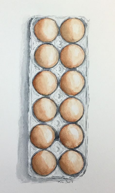 Watercolor Carton of Fresh Eggs | Etsy Recipe Watercolor, Egg Watercolor, Food Watercolor, Watercolor Beginner, Watercolor Food, Watercolor Paintings For Beginners, Watercolor Bouquet, Watercolor Projects, Book Illustration Art