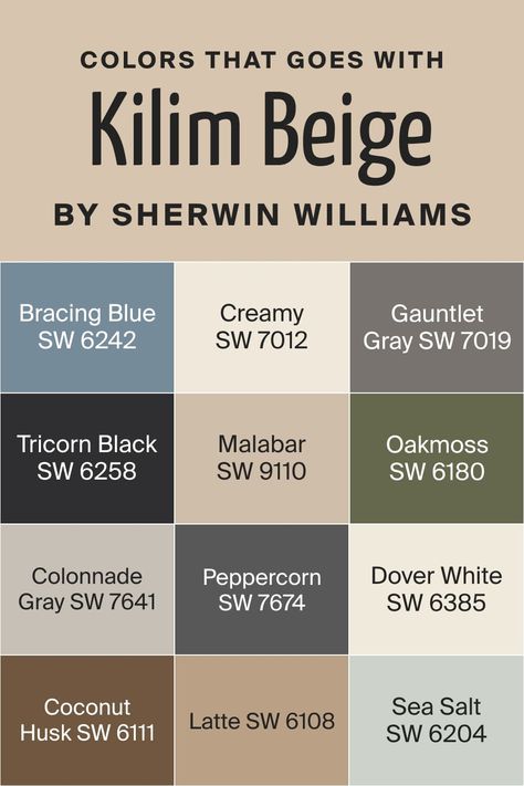 Sherwin Williams Camelback, Sherwin Williams Kilim Beige Palette, Kilim Beige Bathroom, Kilim Beige Color Palette, Kilim Beige Sherwin Williams Pallet, Colors That Go With Kilim Beige, Kilim Beige Coordinating Colors, Colors That Go With Beige, Sw Kilim Beige