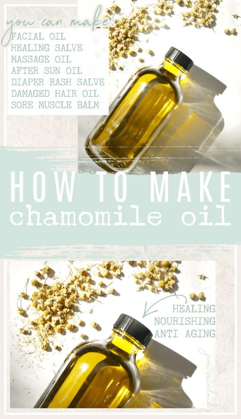 Diy Herbal Face Oil, Diy Oil Recipes, Diy Herbal Body Oil, Diy Essential Oil Recipes How To Make, Things To Do With Chamomile, Diy Witchy Oils, Diy Herb Infused Body Oils, Diy Herbal Oil, Chamomile For Skin