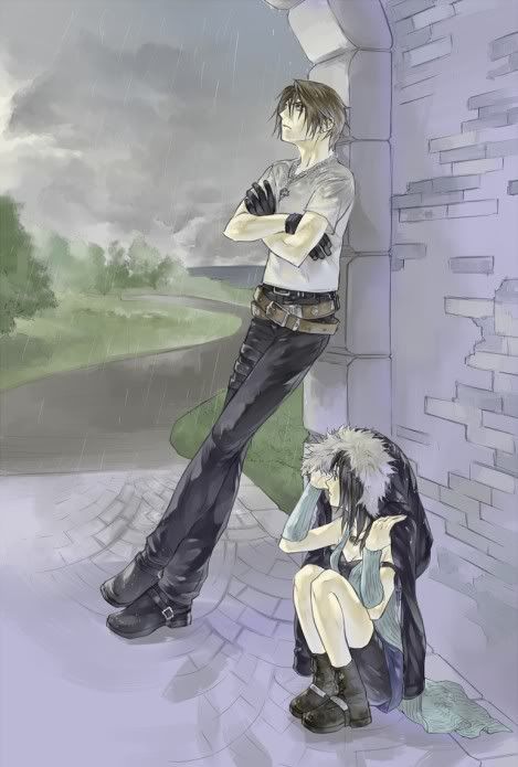 Squall and Rinoa in the Rain. Final Fantasy VIII Squall Rinoa, Ff8 Squall, Squall X Rinoa, Squall And Rinoa, Rinoa Heartilly, Squall Leonhart, Gaia Online, Final Fantasy Collection, Final Fantasy Artwork