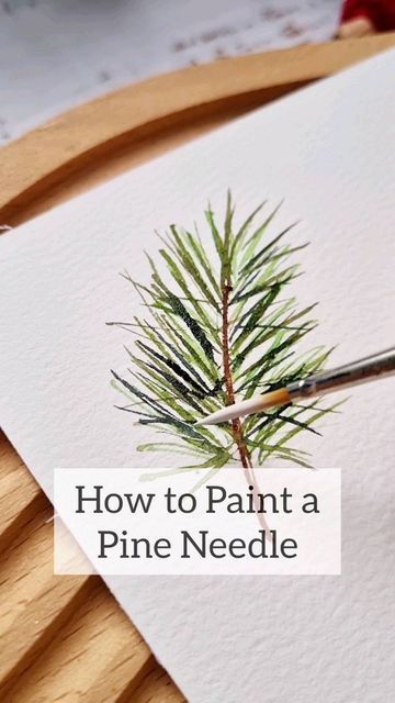 How To Paint Pine Needles Acrylic, Watercolor Pine Needles, Watercolor Doodles Easy Christmas, Pine Tree Watercolor Tutorial, How To Watercolor Pine Trees, Water Paint For Beginners, Watercolor Evergreen Trees How To Paint, Watercolor Art Decor, Watercolor Cards For Beginners