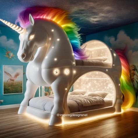 Unicorn Bunk Bed, Unicorn Room With Loft Bed, Unicorn Bedding Girl Rooms, Unicorn Bed Walmart, Unicorn Bedding Set, Rainbow And Unicorn Bedding, Bunk Beds, Bed, Design