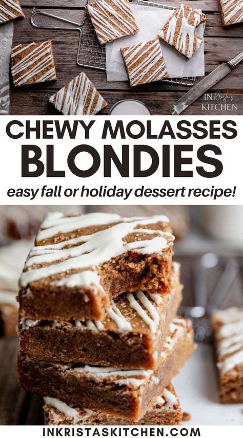 Molasses Blondies, Dessert Bars Recipes Easy, White Chocolate Drizzle, Butter Toffee, Blondies Recipe, Dessert Bar Recipe, Holiday Dessert Recipes, Molasses Cookies, Chocolate Toffee