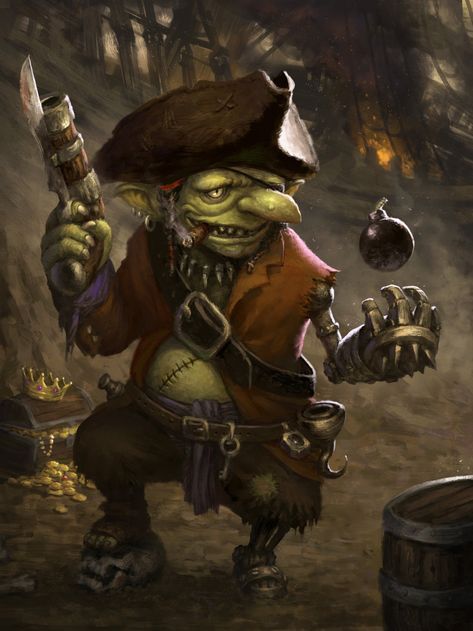 Goblin Pirate, Goblin Art, Pirate Art, Goblin King, Heroic Fantasy, Green Goblin, Fantasy Races, Dungeons And Dragons Characters, Dnd Art