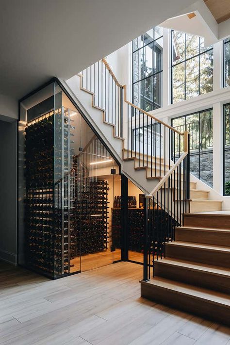 ASC Healthy Home by Amy Storm and Company, LLC | 1stDibs Under Stairs Wine Cellar, Room Under Stairs, Glass Wine Cellar, Cotswolds Cottage, Under The Stairs, Glass Staircase, Arts And Crafts House, Entrance Foyer, Interior Design Firm