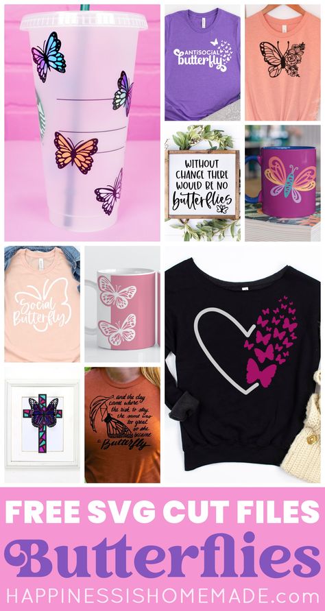 Use our 10 FREE Butterfly SVG files with your Cricut, Silhouette, or Glowforge to make all kinds of awesome projects! I love the butterfly Starbucks cup tumbler wrap! Anime Svg Free, Free Butterfly Svg, Memorial Projects, Quotes Svg Free, Files Aesthetic, Aesthetic Svg, Cricut Quotes, Cricut Svg Files Free, Butterfly Svg