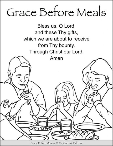 Grace Before Meals Prayer Kids Coloring Page - TheCatholicKid.com Grace Before Meals Prayer, Grace Before Meals, Prayers Before Meals, Food Prayer, Catholic Kids Activities, Catholic Prayers Daily, English Meaning, Catholic Education, Sunday School Activities