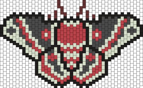 Pony Bead Patterns Halloween, Kandi Bracelets Patterns How To Make, Moth Perler Bead Patterns, Perler Bead Moth, Moth Perler Beads, Pony Bead Designs, Moth Pixel Art, Bead Patterns Animals, Kandi Bag Pattern