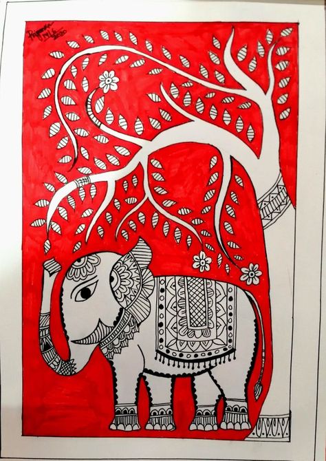 Elephant Family Drawing, Art Painting Diy, Color Art Lessons, Mithila Art, Mithila Painting, Gond Painting, Madhubani Paintings, Fabric Painting Techniques, Kalamkari Painting