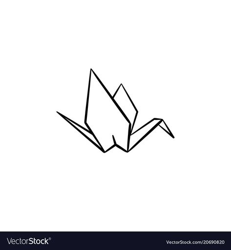 Origami Crane Illustration, Paper Crane Tattoo Minimalist, Origami Bird Tattoo, Paper Crane Drawing, Origami Vector, Paper Crane Tattoo, Crane Drawing, Block Stamping, Bird Doodle