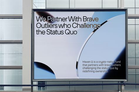 Having partnered with studio Code d’Azur who laid the foundations of the brand, Amsterdam-based agency Analogue built upon the work of their Dutch neighbour, crafting the ambient identity for crypto investment fund Maven 11. #identity #graphics #typography #branding #brandingdesign #logo #logodesign #graphicdesign #design⁠ Crypto Branding Design, Design Agency Branding Visual Identity, Finance Moodboard, Technology Brand Identity Design, Investing Branding, Crypto Branding, Investment Branding, Foundation Branding, Glass Branding