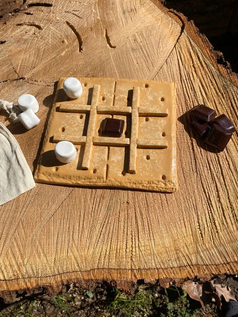 S'mores Tic Tac: A Sweet Twist on a Classic Game Diy Clay Tic Tac Toe Board, Air Dry Clay Projects Tik Tak Toe, Cute Tic Tac Toe Board Clay, Air Dry Clay Projects Tic Tac Toe, Air Dry Tic Tac Toe, Air Clay Tic Tac Toe, Cute Tic Tac Toe Board, Pottery Tic Tac Toe Board, Tictactoe Board Clay