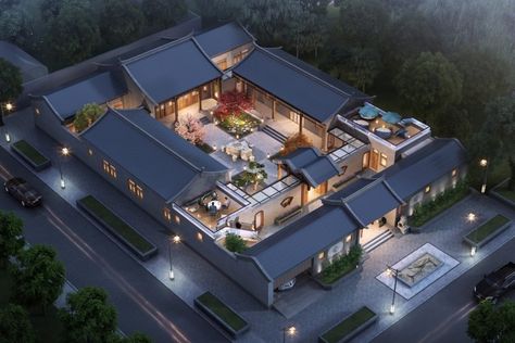 Japanese Mansion, Chinese Courtyard, Asian House, Chinese House, Courtyard House Plans, Sims House Plans, Beautiful House Plans, House Outside Design, Fantasy House