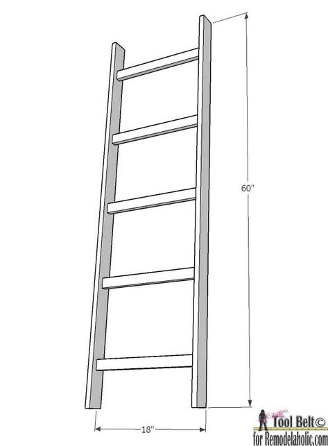 A blanket ladder is a great storage solution for bulky blankets and throws. Build this easy DIY blanket ladder for about $5. Blanket Ladder Plans, Wooden Blanket Ladder, Wooden Quilt, Quilt Ladder, Diy Blanket, Pocket Hole Joinery, Diy Ladder, Diy Blanket Ladder, Blanket Ladder