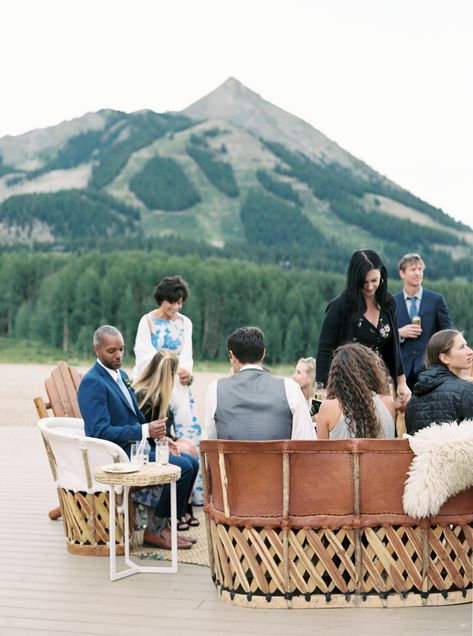 Melissa + Zach’s Mountain Top Wedding at Ten Peaks, Crested Butte Colorado Umbrella bar, Crested Butte.  Wedding lounge with leather sofa and white chairs sheep skin rug.  Photo Ashley Sawtelle Maids Of Honor Dresses, Velvet Napkins, Sheep Skin Rug, Crested Butte Wedding, White Charger, Crested Butte Colorado, Building A Cabin, Mountain Top Wedding, White Chairs