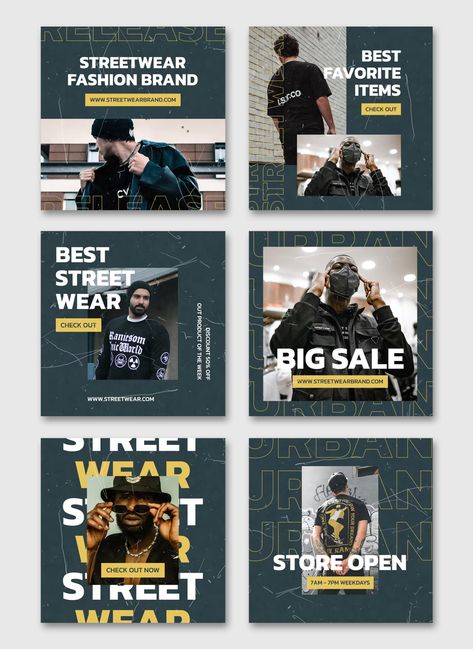 Streetwear Fashion Instagram Post Templates PSD Streetwear Magazine Layout, Streetwear Instagram Post, Streetwear Ideas Design, Instagram Clothing Post Ideas, Streetwear Clothing Brand Instagram Feed Ideas, Clothing Social Media Post Design, Clothing Instagram Post, Streetwear Social Media, Streetwear Fashion Instagram