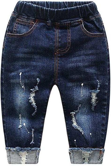 Amazon.com: Kidscool Baby & Little Boys/Girls Elastic Waist Ripped Denim Pants Jeans: Clothing Washed Denim Pants, Distressed Fashion, Baby Boy Jeans, Ripped Denim Pants, Denim Pants Fashion, Boy Jeans, Space Baby, Boys Denim