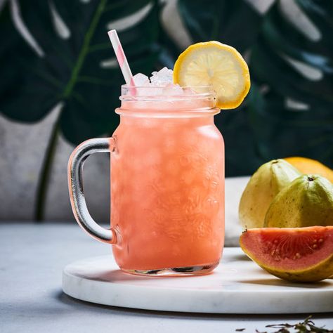 Guava White Tea Lemonade Recipe Easy Refreshing Drinks, Iced Tea Lemonade Recipe, Guava Drink, Lemonade Tea Recipe, Guava Recipes, Iced Tea Lemonade, Guava Juice, Tea Lemonade, Blueberry Syrup