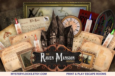 "Create your own thrilling adventure with "The Raven Mansion Mystery" DIY escape room. Unleash your inner detective as you explore intricate puzzles, unravel hidden secrets, and solve the enigma of the mysterious mansion. Perfect for escape room enthusiasts and creative minds, this DIY experience guarantees hours of immersive fun. Bring the excitement of escape rooms into your own home and craft unforgettable memories. Get ready for an exhilarating challenge like no other! #DIYEscapeRoom Escape Room Printable, Escape Room At Home, Escape Room Games, Diy Escape Room, Clue Games, Escape Room Puzzles, Game Diy, Unique Themes, Escape Room Game