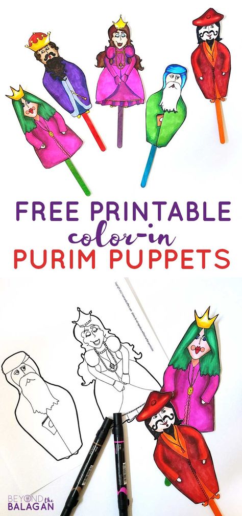 If you're looking for a great Purim activity for kids and families, thesea adorable Purim puppets are spot on! The free printable coloring pages for Purim are a paper craft to turn into puppets and are perfect for all ages. Enjoy! #purim #jewishcraft #jewish Purim Preschool, Pretend Play Activities, Purim Crafts, Mishloach Manos, Story Script, Jewish Crafts, Hebrew School, Kids Coloring Pages, Learn Hebrew