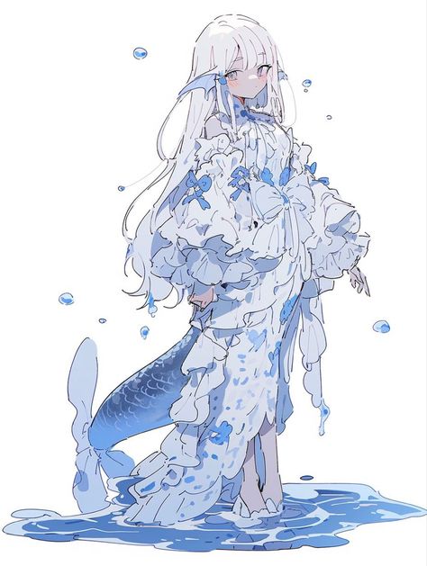 Human Jellyfish Art, Sea Dragon Character Design, Sea Themed Character Design, Water Dragon Character Design, Koi Fish Character Design, Jellyfish Girl Drawing, Sea Creature Outfit, Sea Angel Character Design, Sea Dragon Oc