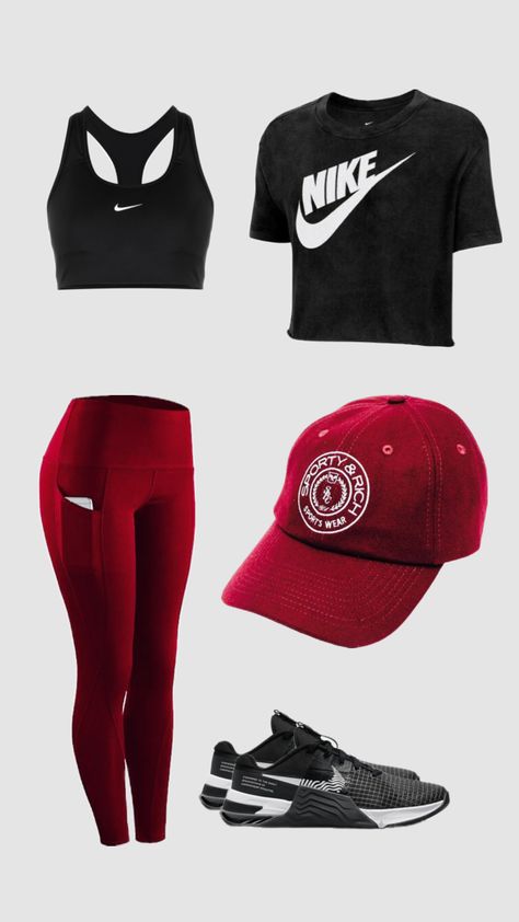 Maroon red black and white Nike sports workout gym outfit inspiration Black And White Nike, Black And White Nikes, Sports Workout, Gym Design, Maroon Red, White Nike, Nike Sports, Workout Gym, White Nikes