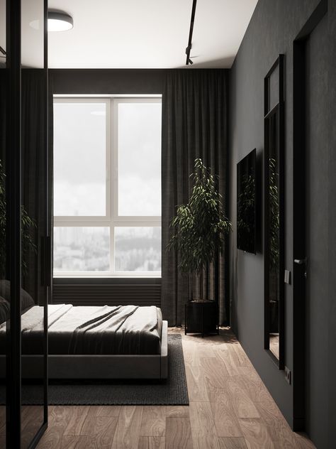 Design Hall, Black Bedroom Design, Masculine Interior, Black Interior Design, Dark Bedroom, 아파트 인테리어, Dark Interiors, Apartment Room, Apartment Design