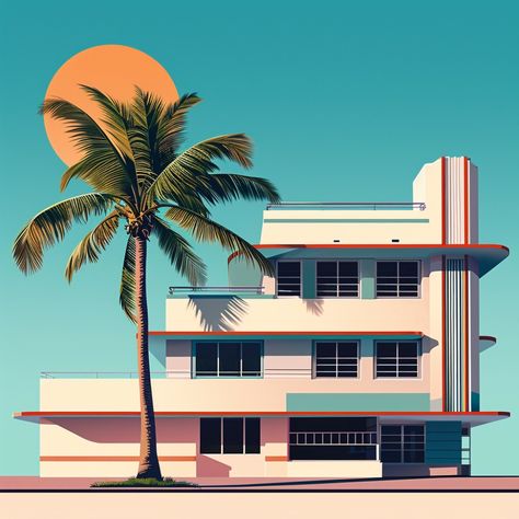 Image Miami Building, South Beach Art Deco, Beach Art Deco, Dystopian Art, Art Deco Homes, Art Deco Hotel, Miami Art Deco, Creative Retreat, Art Deco Illustration