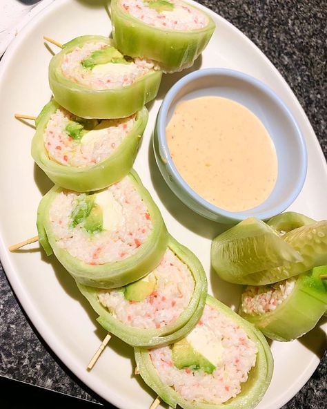 KETO 💄 M U A on Instagram: “Cumber wrapped riceless sushi with Cumber wrapped riceless sushi with @ketokatinspired and @ketoariana. Thanks for bringing me here…” Riceless Sushi, Bariatric Diet, Feed Your Soul, Health Blog, Keto Diet Plan, Diet Plan, Keto Diet, Peanut Butter, Low Carb