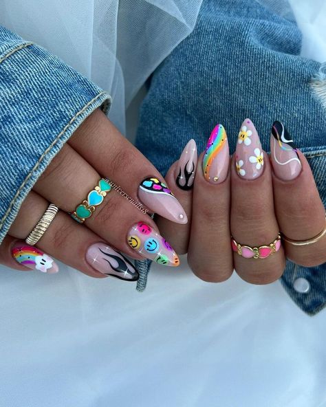 40+ Hottest Summer Nail Designs You Must Try This Year - Blogging Perspective Nail Designs For Vacation, Rave Nails, Crazy Nail Designs, Beach Nail Designs, Beach Nail, Funky Nail Art, Summer Nail Designs, Hippie Nails, Goth Nails