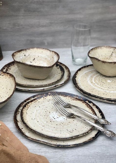 Rustic Dishware, Dinnerware Sets Rustic, Rustic Dinnerware, Fine Dinnerware, Swiss Chalet, Ceramic Dinnerware Set, Earthenware Pottery, Scandinavian Interiors, Stoneware Dinnerware Sets