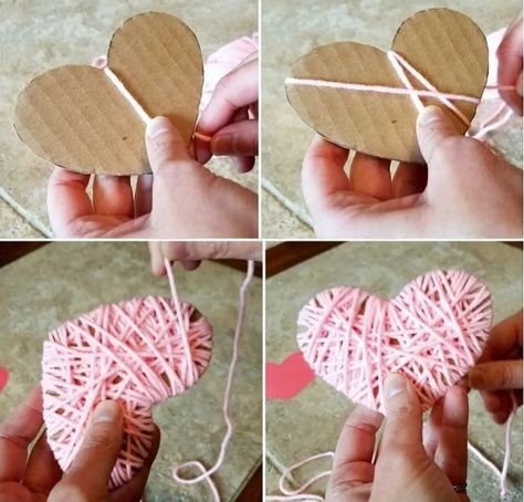 Bricolage avec de la laine facile : 8 idées créatives pour développer l'imaginaire d'un enfant ! Yarn Heart, Diy Garlands, Toddler Valentine Crafts, Valentines Day Cards Diy, Valentine's Day Crafts For Kids, Valentine Crafts For Kids, Rope Crafts Diy, Heart Garland, Easter Decorations Dollar Store