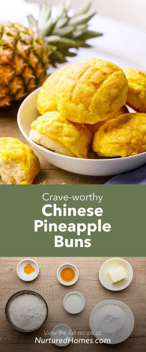 Authentic Chinese Pineapple Bun Recipe (Bolo Bao) - Nurtured Homes Chinese Bread Recipe, Bolo Bao, Pineapple Buns, Chinese Deserts, Chinese Bun, Coconut Buns, Pineapple Bread, Pineapple Bun, Pineapple Recipes