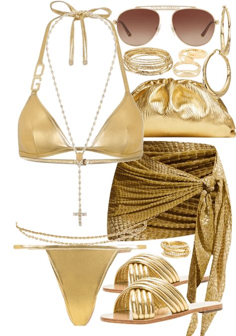 gold dolce and gabbana Outfit | ShopLook Gold Bathing Suit Outfit, Gold Vacation Outfits, Gold Swimsuit Black Woman, Gold Bathing Suit Outfit Black Women, Gold Beach Outfit, Golden Outfit Aesthetic, Gold Outfit Black Women, Dolce And Gabbana Outfit, Gold Bathing Suit