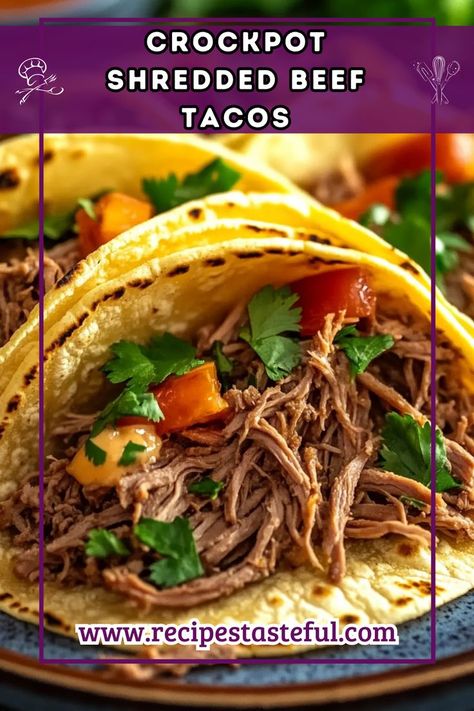 A flavorful and easy-to-make meal, these Crockpot Shredded Beef Tacos feature tender, seasoned beef enveloped in warm tortillas, perfect for any taco night. Crockpot Shredded Beef Tacos, Shredded Beef Tacos Recipes, Beef For Tacos, Crockpot Shredded Beef, Chihuahua Cheese, Shredded Beef Tacos, Beef Tacos Recipes, Beef Tacos, Beef Enchiladas