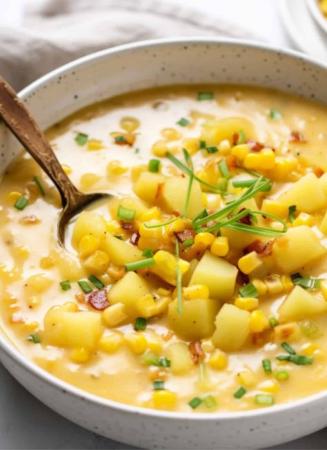 Creamy Hearty Potato Corn Chowder Recipe - Chef Lola's Kitchen Creamy Corn Chowder Soup, Corn Chowder Recipe Crockpot, Corn Chowder Recipe Easy, Corn Potato Soup, Chowder Recipes Crockpot, Potato Corn Chowder Recipe, Corn Chowder Crockpot, Slow Cooker Corn Chowder, Corn Chowder Soup