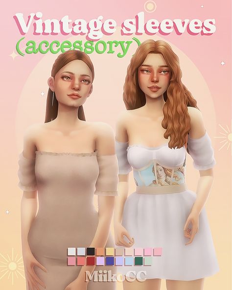 Vintage accessory sleeves | Miiko on Patreon Vintage Sleeves, Sims 4 Decades Challenge, Corsets Vintage, Casas The Sims 4, Sims 4 Dresses, Sims 4 Mods Clothes, Sims 4 Cas, Sims 4 Cc Finds, Beige Dresses