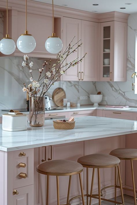 Pink Kitchen Cabinets, Pink Kitchen Designs, Pink Cabinets, Pink House, Pink Kitchen, Kitchen Inspiration Design, Kitchen Design Ideas, Pink Houses, Dining Room Living Room